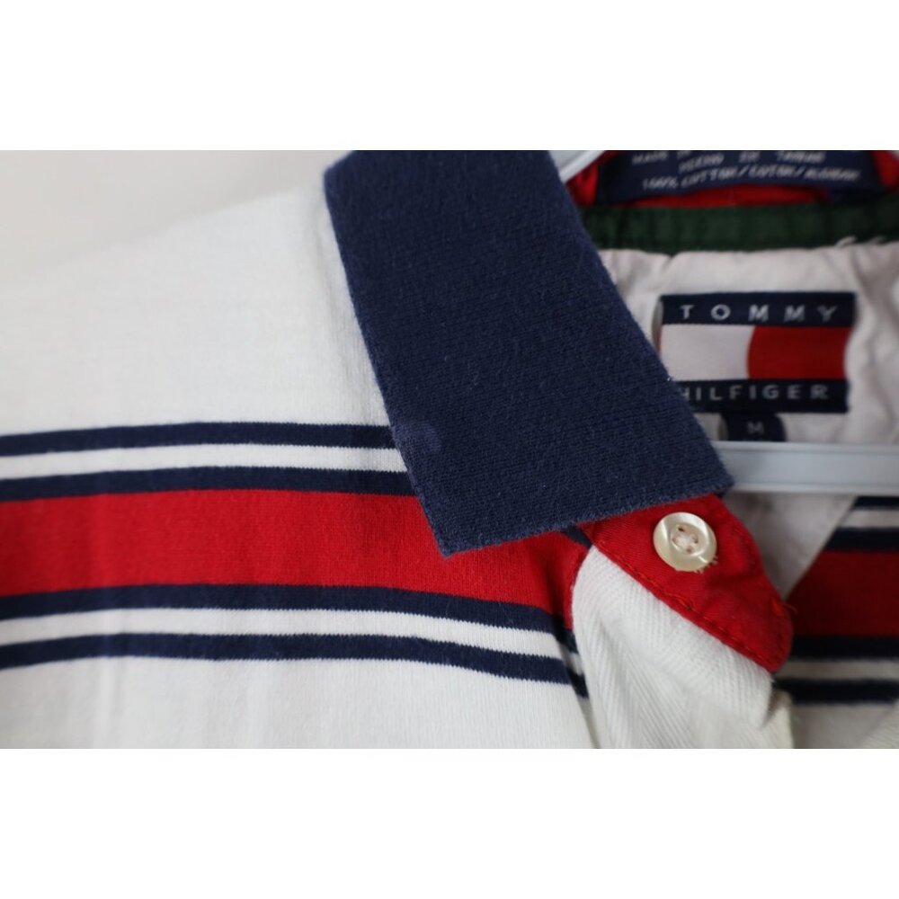 Vintage 90s Tommy Hilfiger Mens Medium Striped Color Block Rugby Polo Shirt - Picture 7 of 14